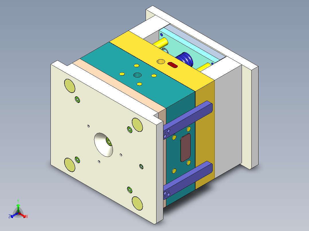 台灯底座（三板模+隧道滑块）正等轴测图