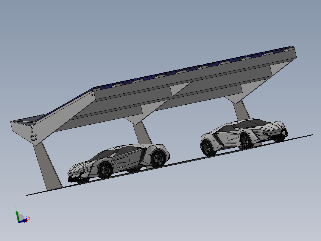 带太阳能电池板的停车棚3D模型图纸 Solidworks设计
