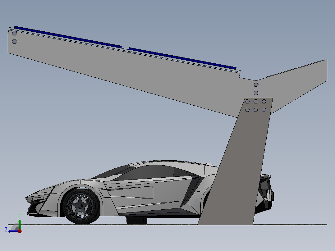 带太阳能电池板的停车棚3D模型图纸 Solidworks设计右视图