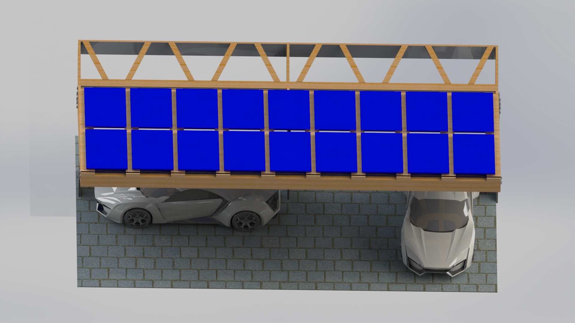 带太阳能电池板的停车棚3D模型图纸 Solidworks设计