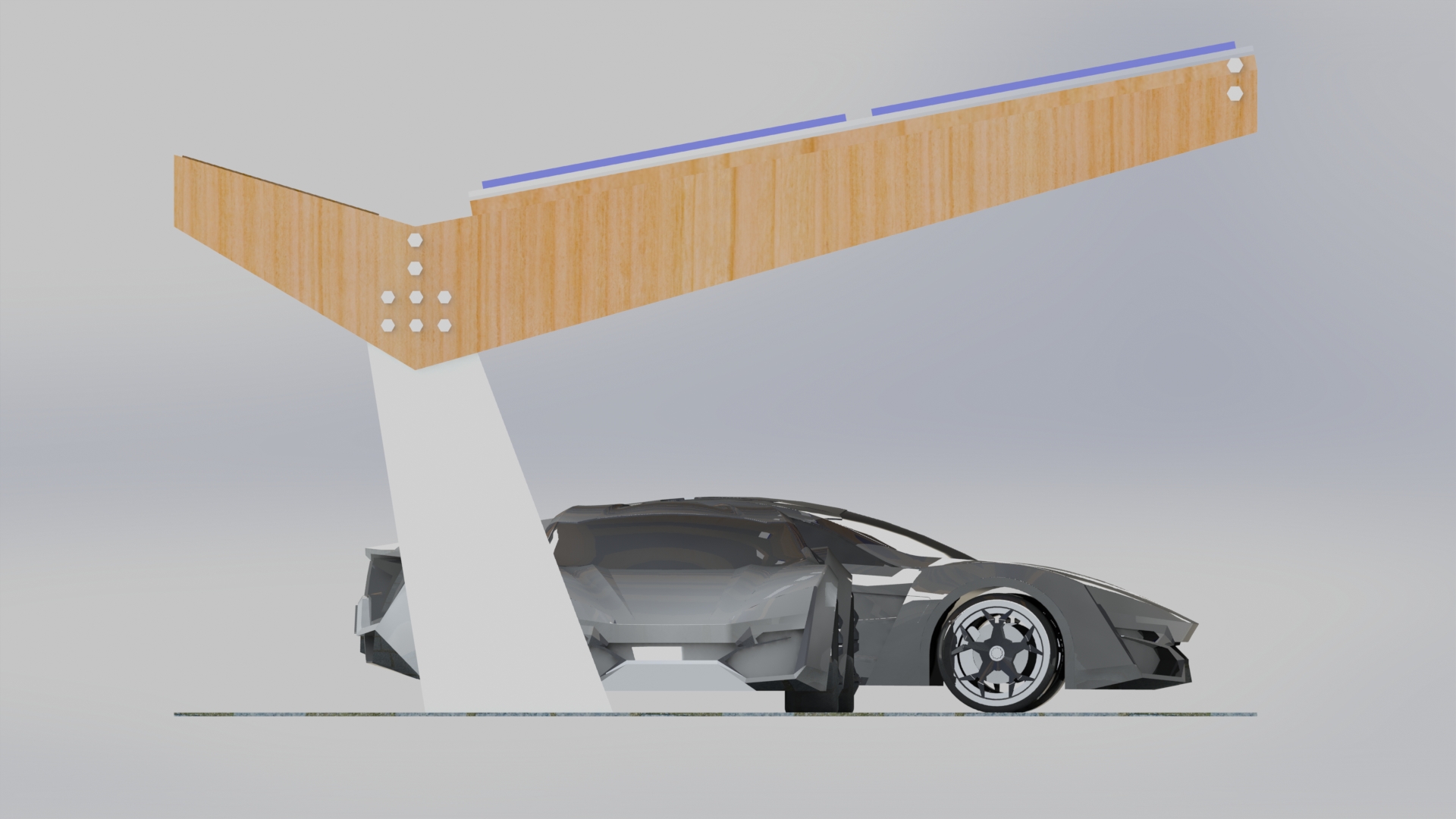带太阳能电池板的停车棚3D模型图纸 Solidworks设计