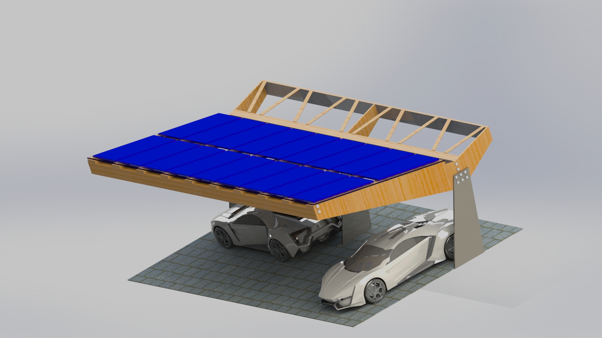 带太阳能电池板的停车棚3D模型图纸 Solidworks设计