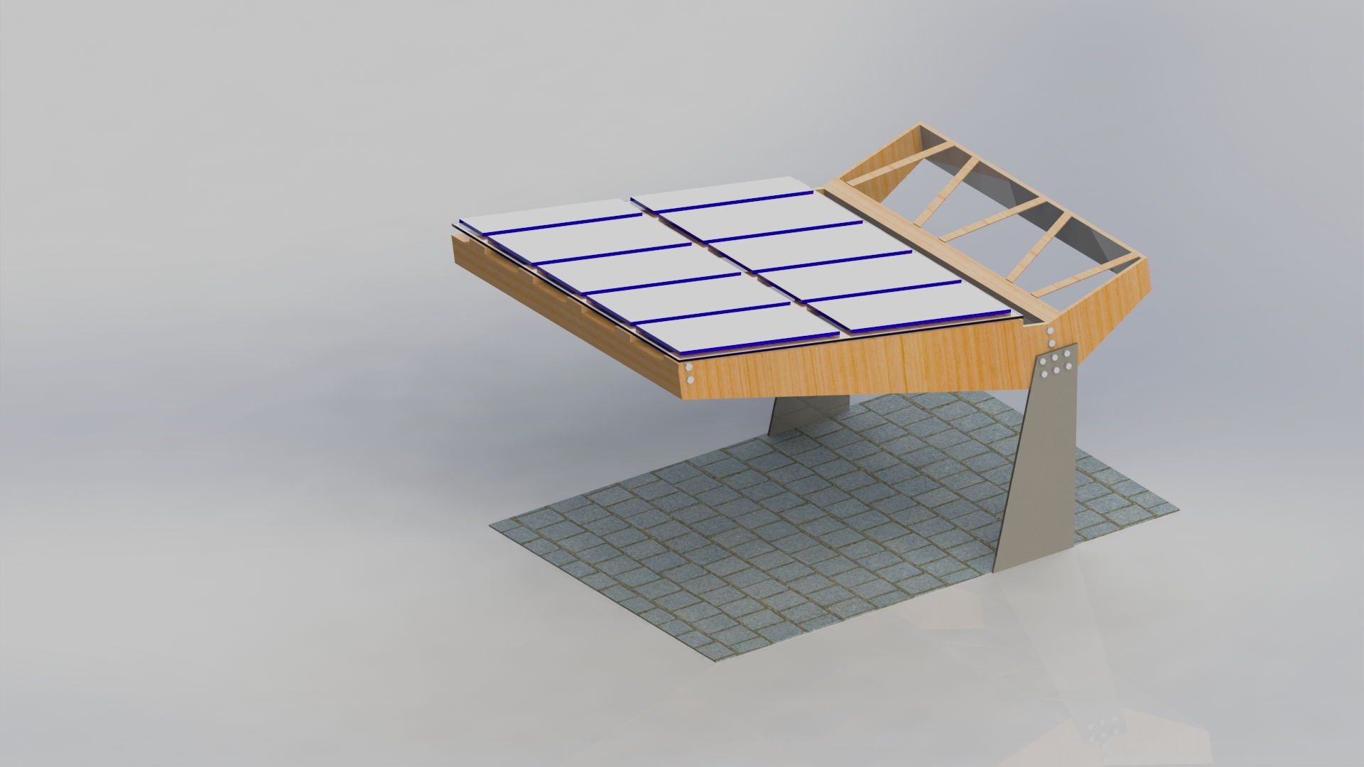 带太阳能电池板的停车棚3D模型图纸 Solidworks设计