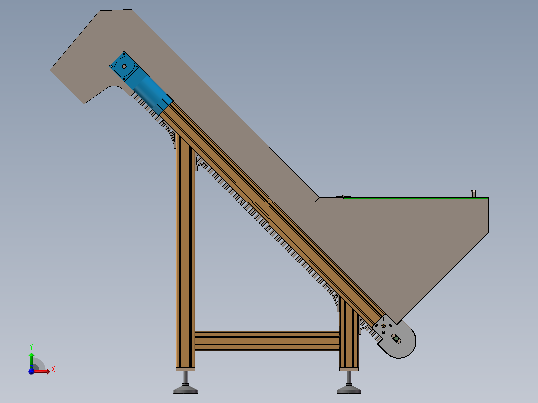 铝型材爬坡上料输送机3d图纸封闭式提升上料机3D模型前视图