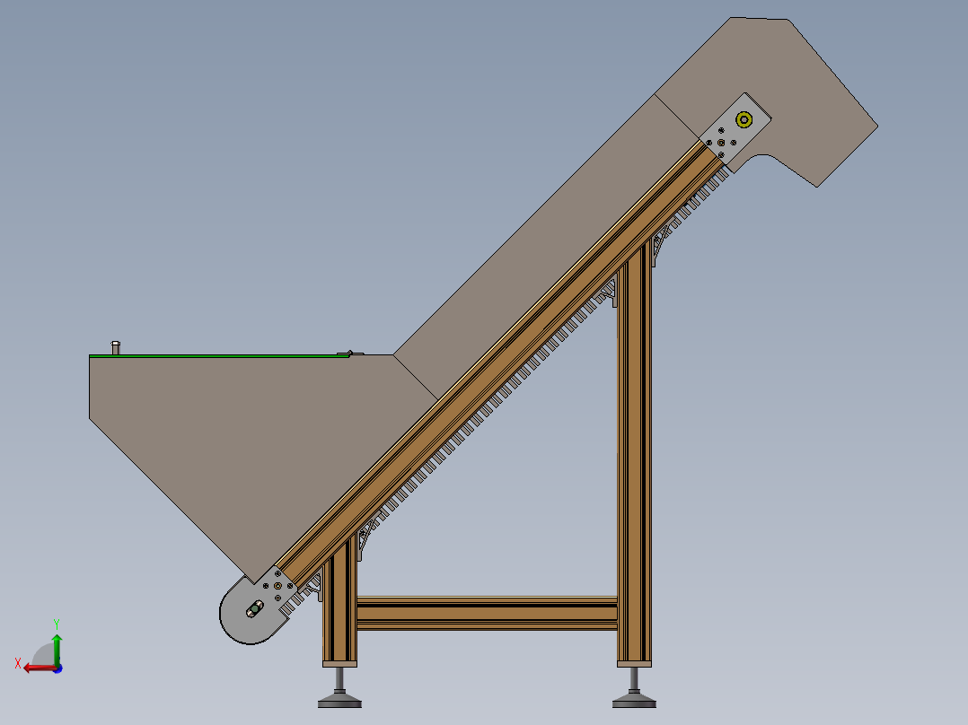 铝型材爬坡上料输送机3d图纸封闭式提升上料机3D模型后视图