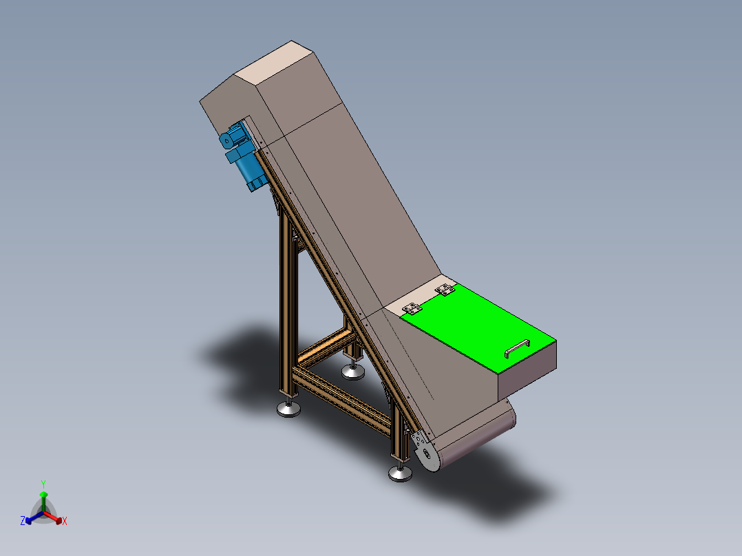 铝型材爬坡上料输送机3d图纸封闭式提升上料机3D模型正等轴测图