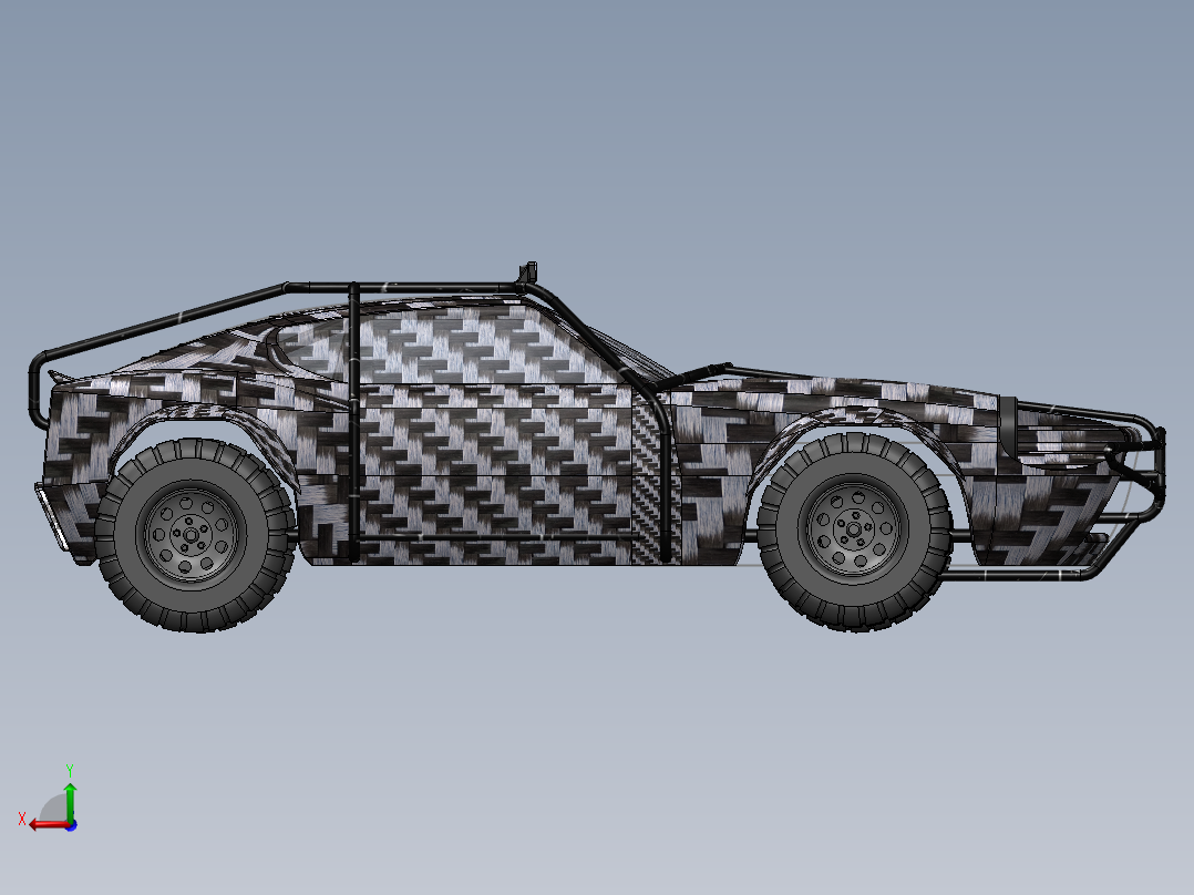 仿250z越野车造型3D模型图纸 Solidworks设计后视图