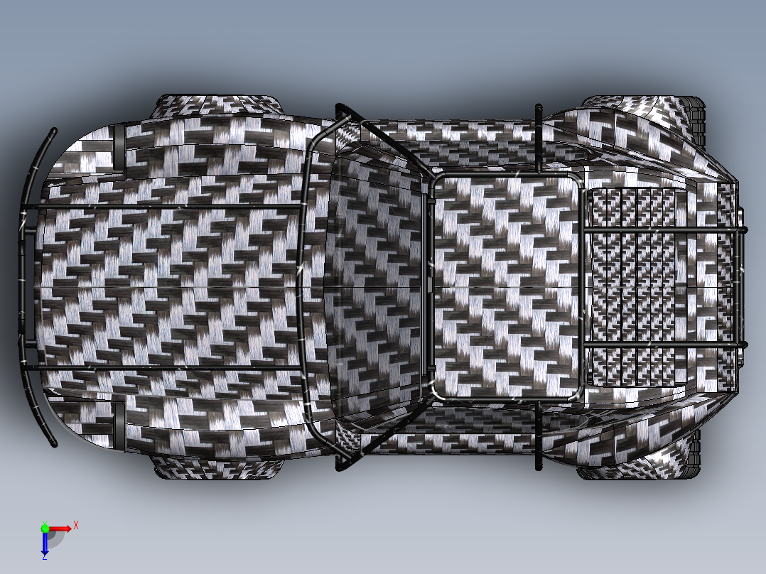 仿250z越野车造型3D模型图纸 Solidworks设计俯视图