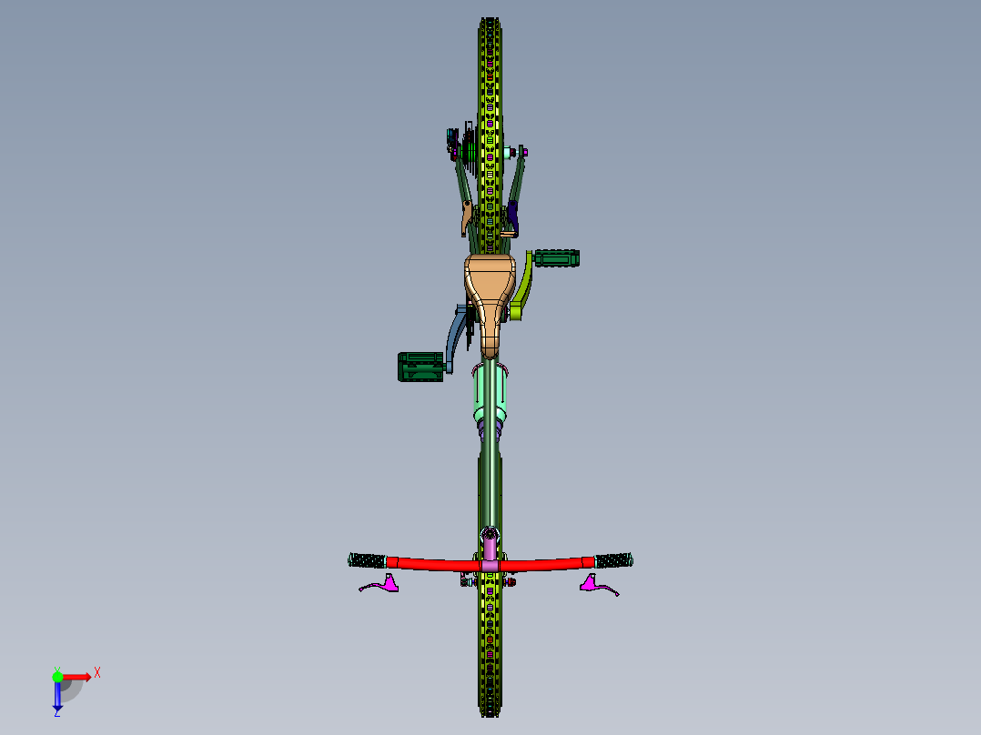 变速越野山地自行车俯视图