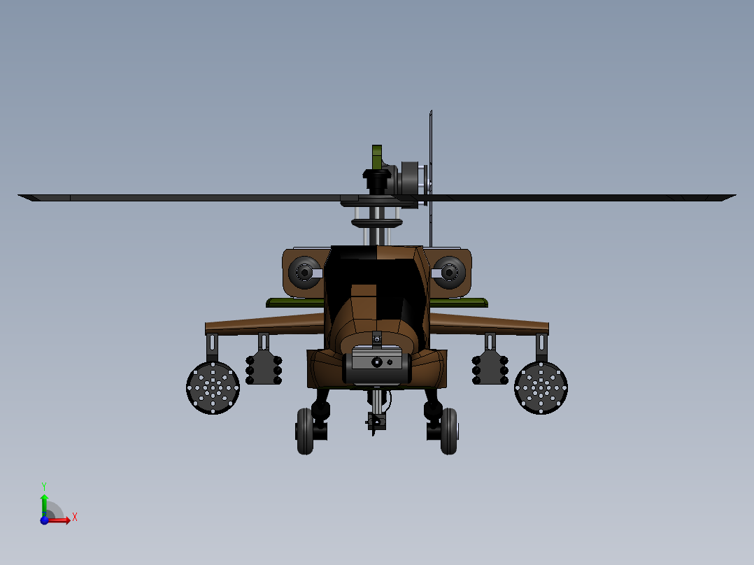 阿帕奇直升机简易模型3D图纸+Solidworks设计前视图