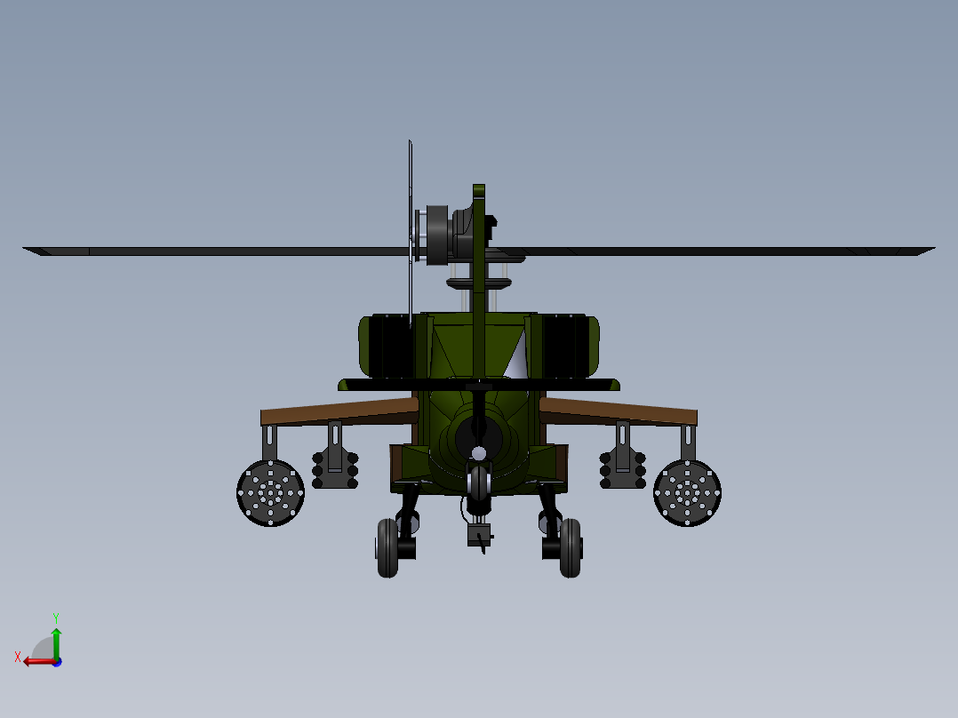 阿帕奇直升机简易模型3D图纸+Solidworks设计后视图