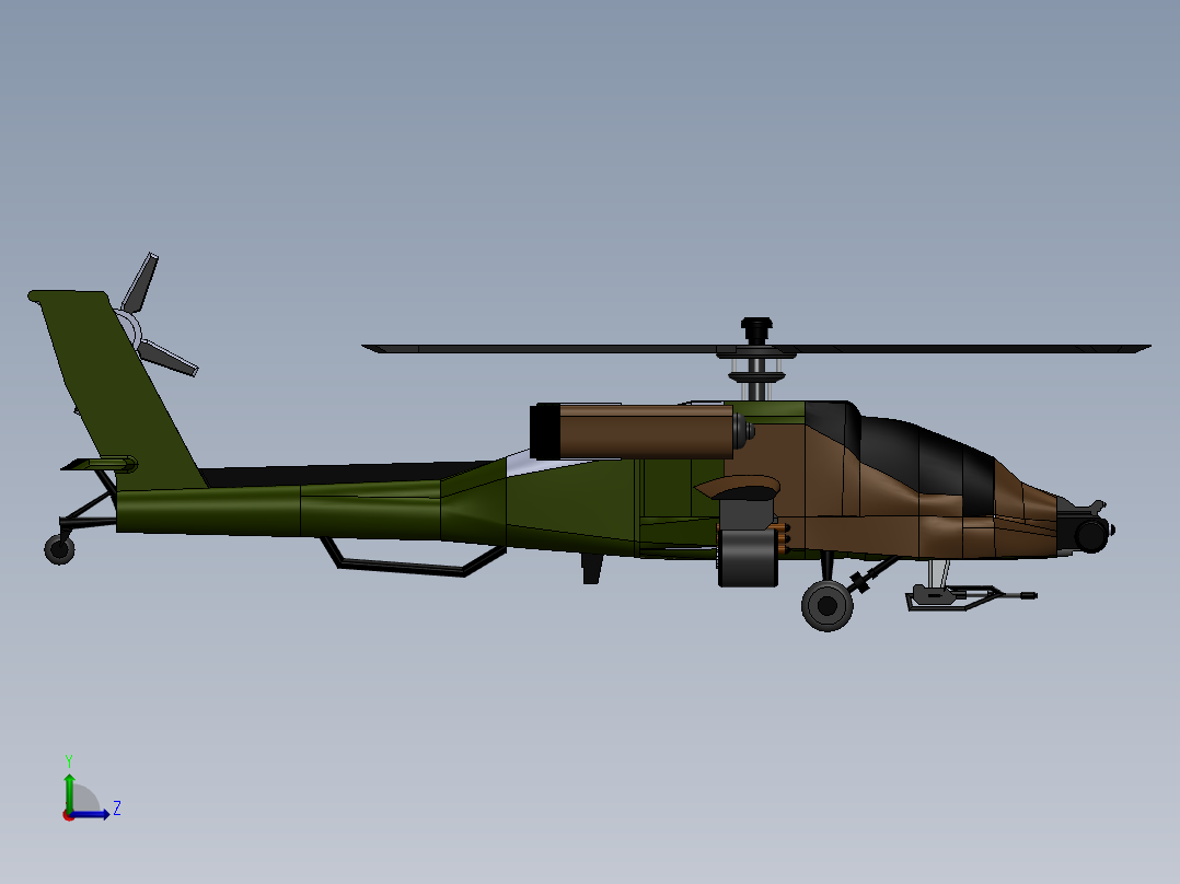 阿帕奇直升机简易模型3D图纸+Solidworks设计左视图