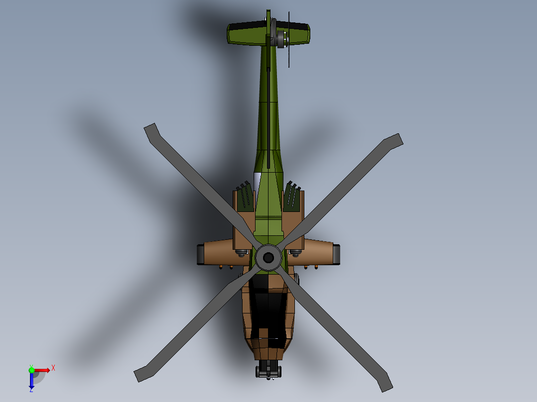 阿帕奇直升机简易模型3D图纸+Solidworks设计俯视图