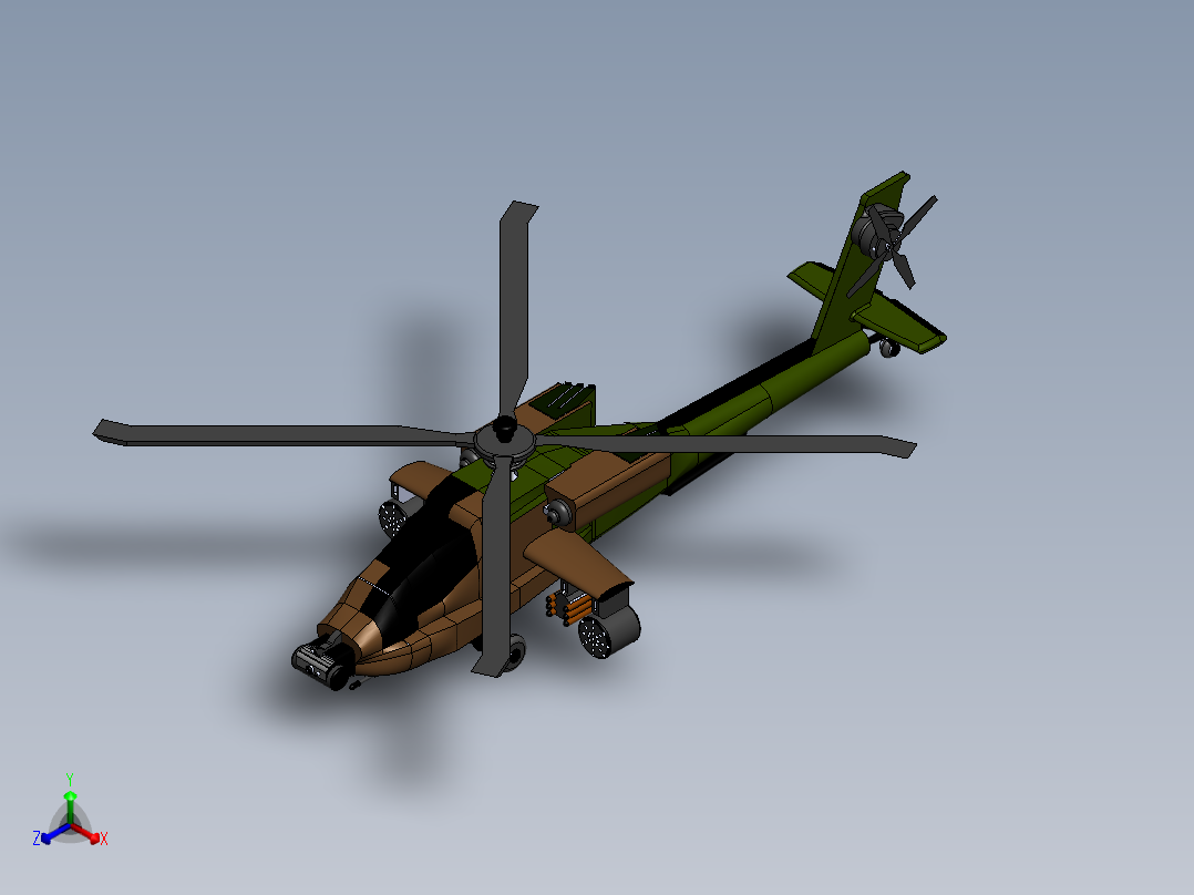 阿帕奇直升机简易模型3D图纸+Solidworks设计正等轴测图