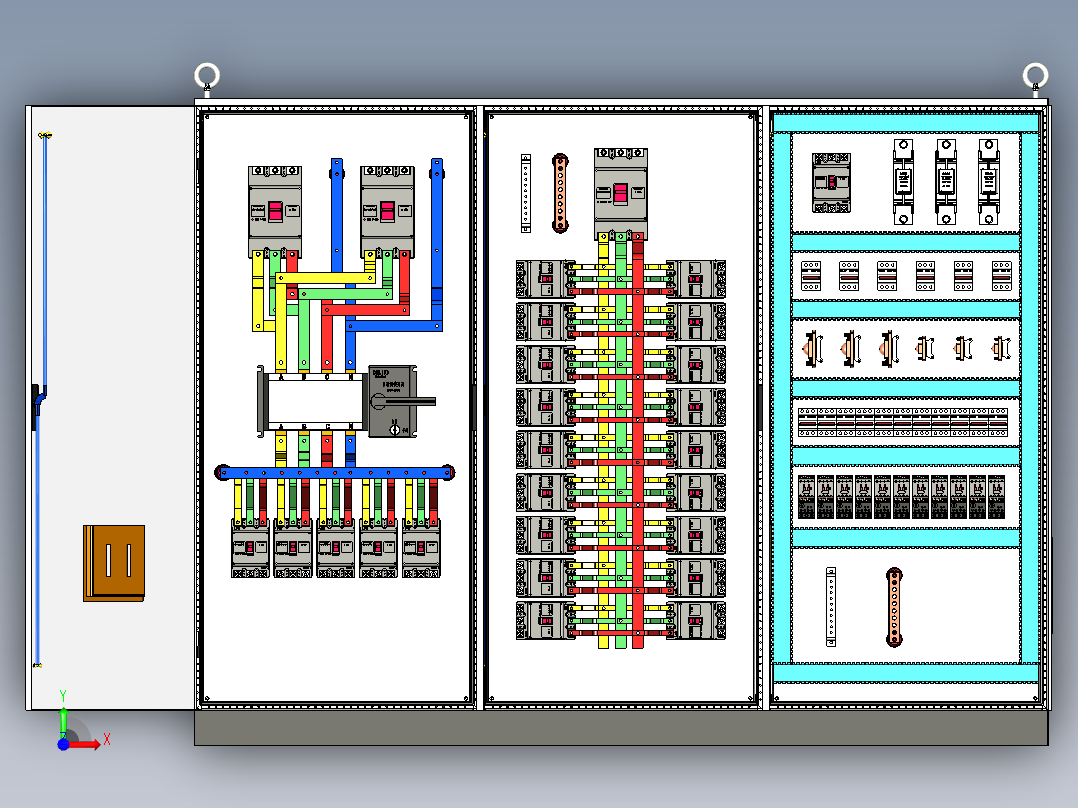 三柜组装双电源630A竖装直流接触器控制柜 55448前视图