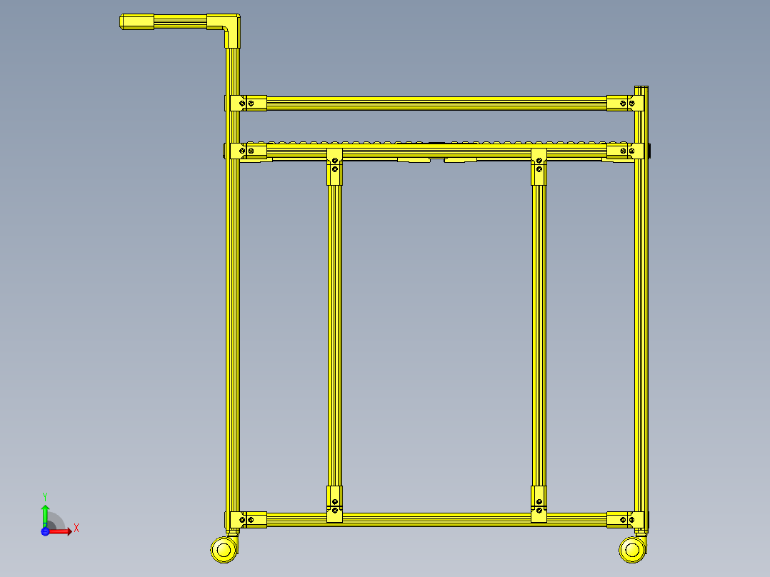 带滚轮传送带的台车前视图