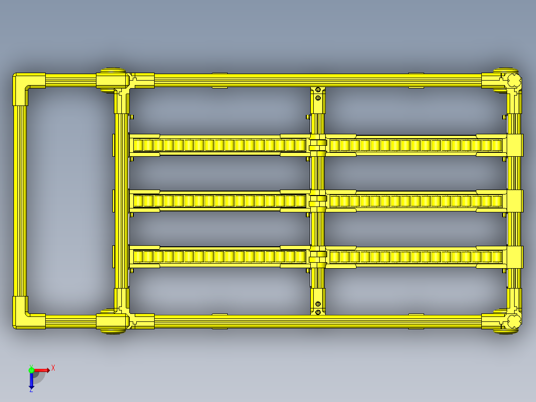 带滚轮传送带的台车俯视图
