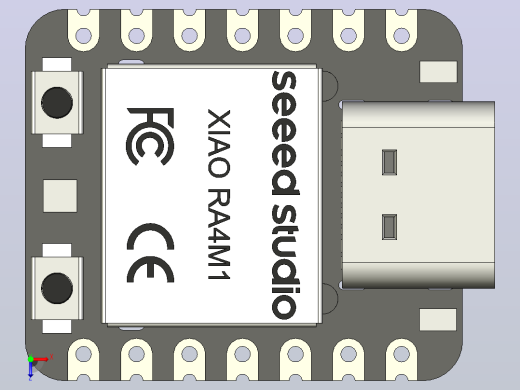 XIAO RA4M1将瑞萨的RA4M1芯片(32位ARM Cortex -M4 MCU，最高48 MHz，带FPU)集成到经典的XIAO外形中。该开发板提供256KB闪存、32KB SRAM、8KB EEPROM、一个USB 2.0连接器、复位和启动按钮、3个led、一个14位模数转换器、一个12位数模转换器和一个CAN总线接口(1)俯视缩略图