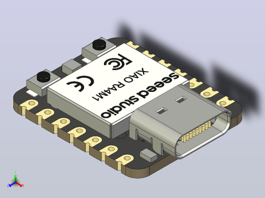 XIAO RA4M1将瑞萨的RA4M1芯片(32位ARM Cortex -M4 MCU，最高48 MHz，带FPU)集成到经典的XIAO外形中。该开发板提供256KB闪存、32KB SRAM、8KB EEPROM、一个USB 2.0连接器、复位和启动按钮、3个led、一个14位模数转换器、一个12位数模转换器和一个CAN总线接口(1)正等轴测缩略图