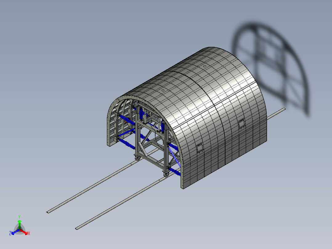 水电站隧道钢模台车3D模型正等轴测图