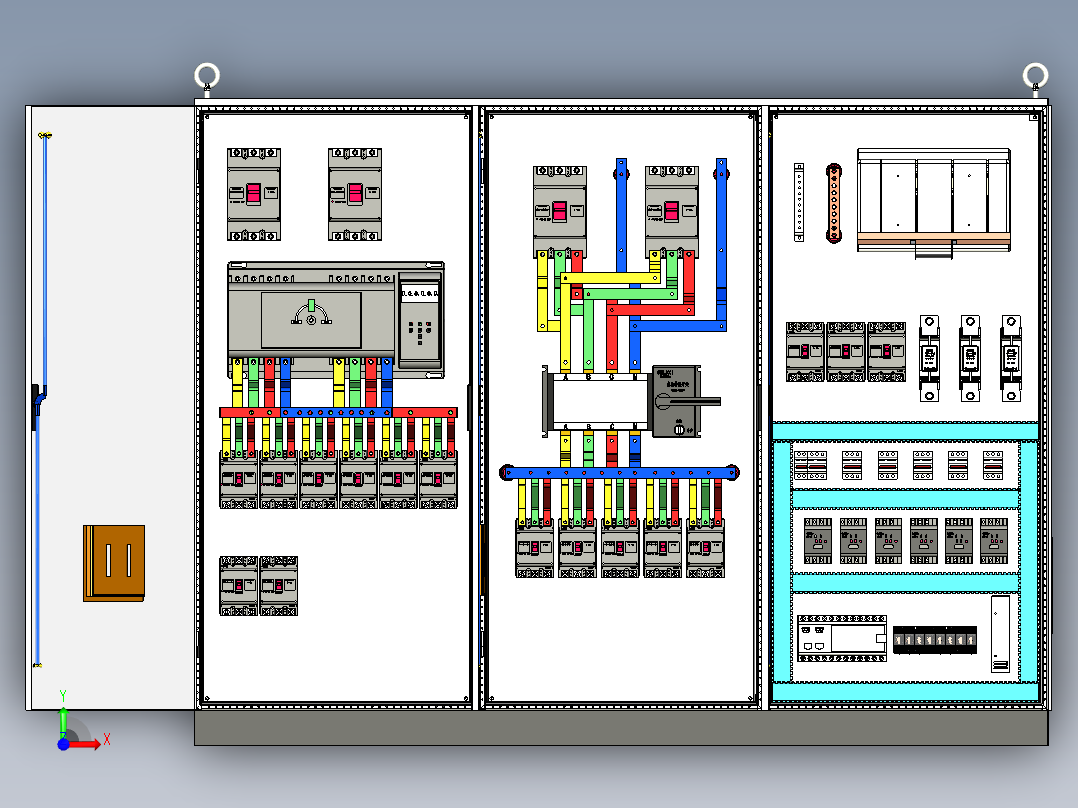 三柜组装双电源刀开关plc控制柜 55431前视图