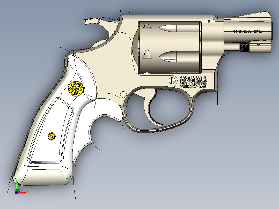 手枪左轮冲锋枪老式狙击步枪设计3D图纸smith-wesson-chiefs-special-38-spl-model-36-ca-1950 stp igs x_t前视图
