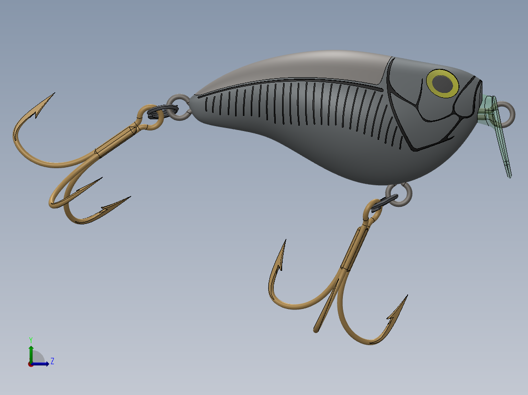 Ugly Duckling路亚Lure假鱼饵模型3D图纸 Solidworks设计 附IGS左视图