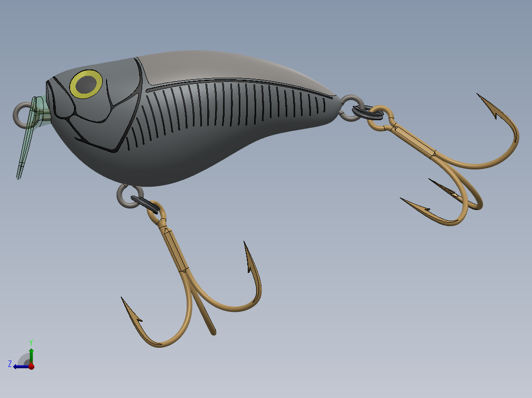 Ugly Duckling路亚Lure假鱼饵模型3D图纸 Solidworks设计 附IGS右视图