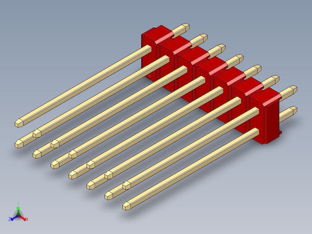 彩色公头100mil（2.54mm）系列-DS1021_red_2x07p_100mil_Type19_rev1.0主视图