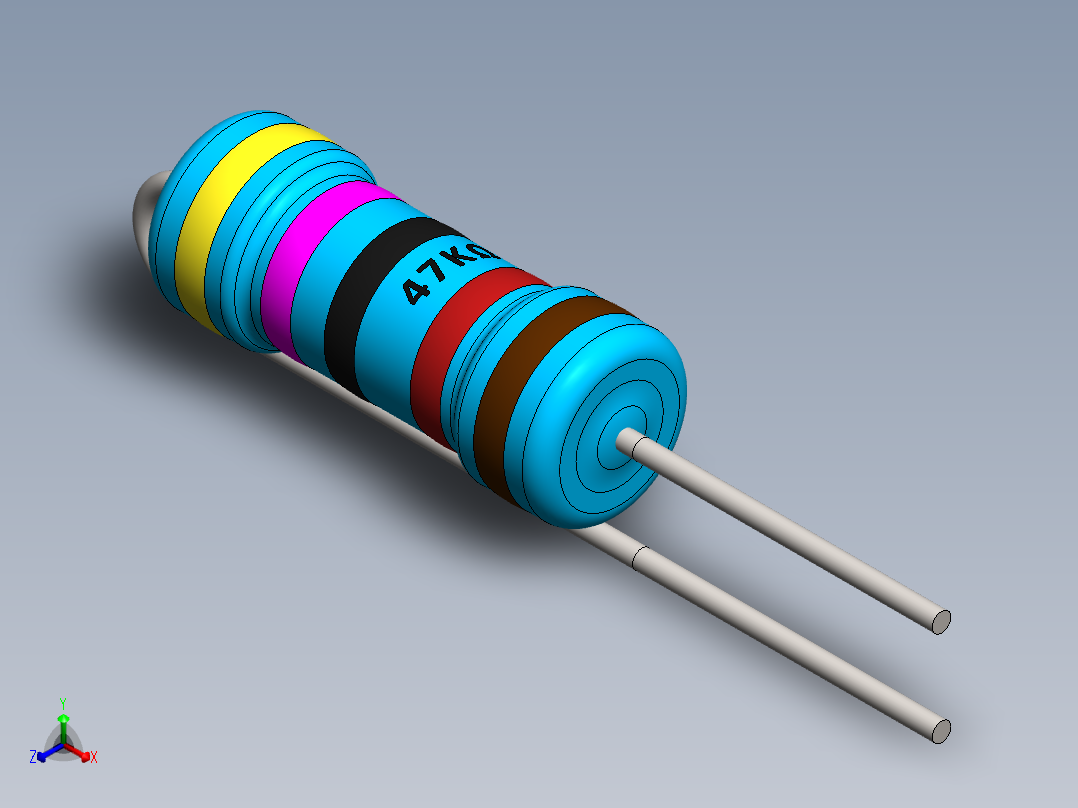 电容器 二极管 电阻器-Resistor Vertical 47K Ohm 1W正等轴测图