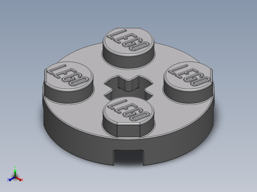 乐高零件 4032 板 2 x 2 圆形-4032 Medium Stone Grey Plate 2 x 2 Round正等轴测图
