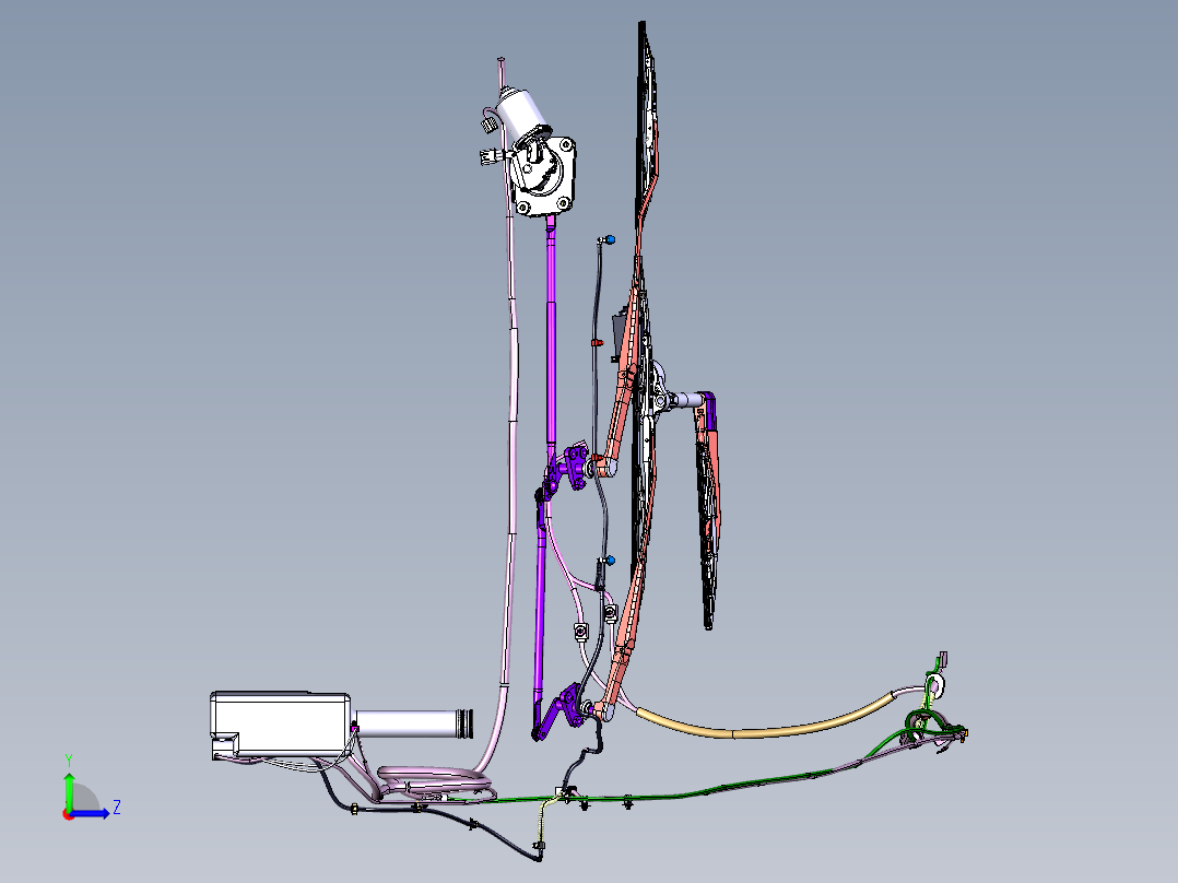 汽车前后雨刮系统及风窗清洗系统3D左视图