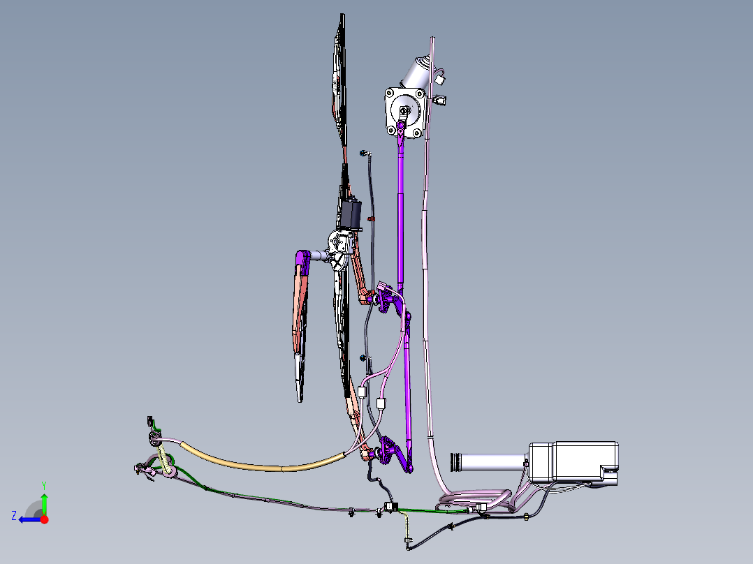 汽车前后雨刮系统及风窗清洗系统3D右视图