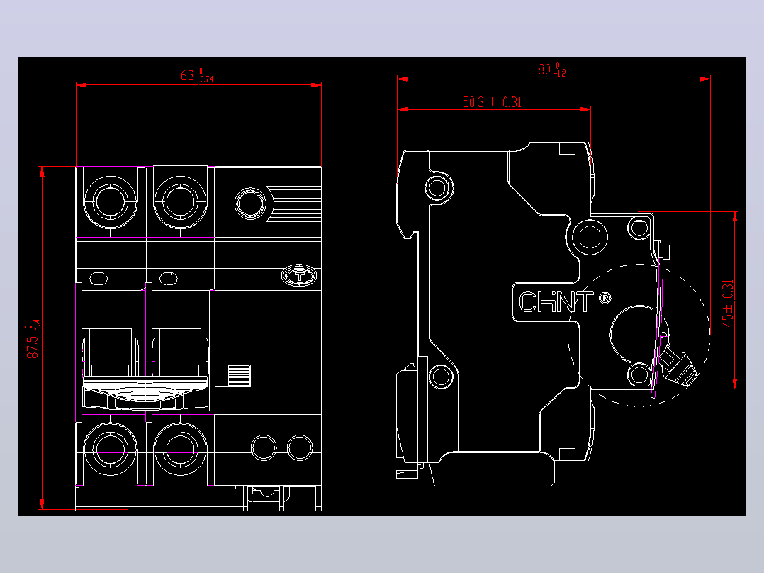 NB7LE-32 2P剩余电流动作断路器外形安装尺寸图202203