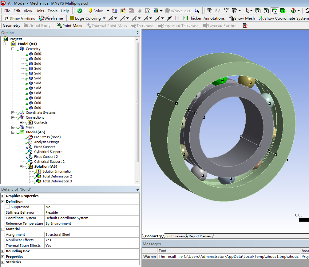 基于有限元法的滚动轴承结构和模态分析与研究(说明书+模型+分析图片)