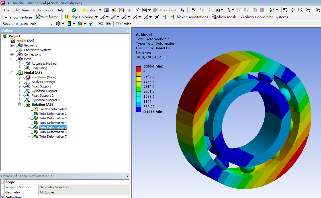 基于有限元法的滚动轴承结构和模态分析与研究(说明书+模型+分析图片)