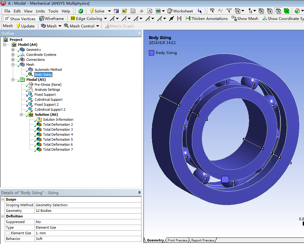 基于有限元法的滚动轴承结构和模态分析与研究(说明书+模型+分析图片)