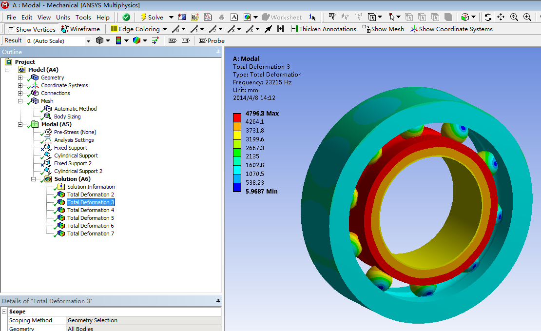 基于有限元法的滚动轴承结构和模态分析与研究(说明书+模型+分析图片)
