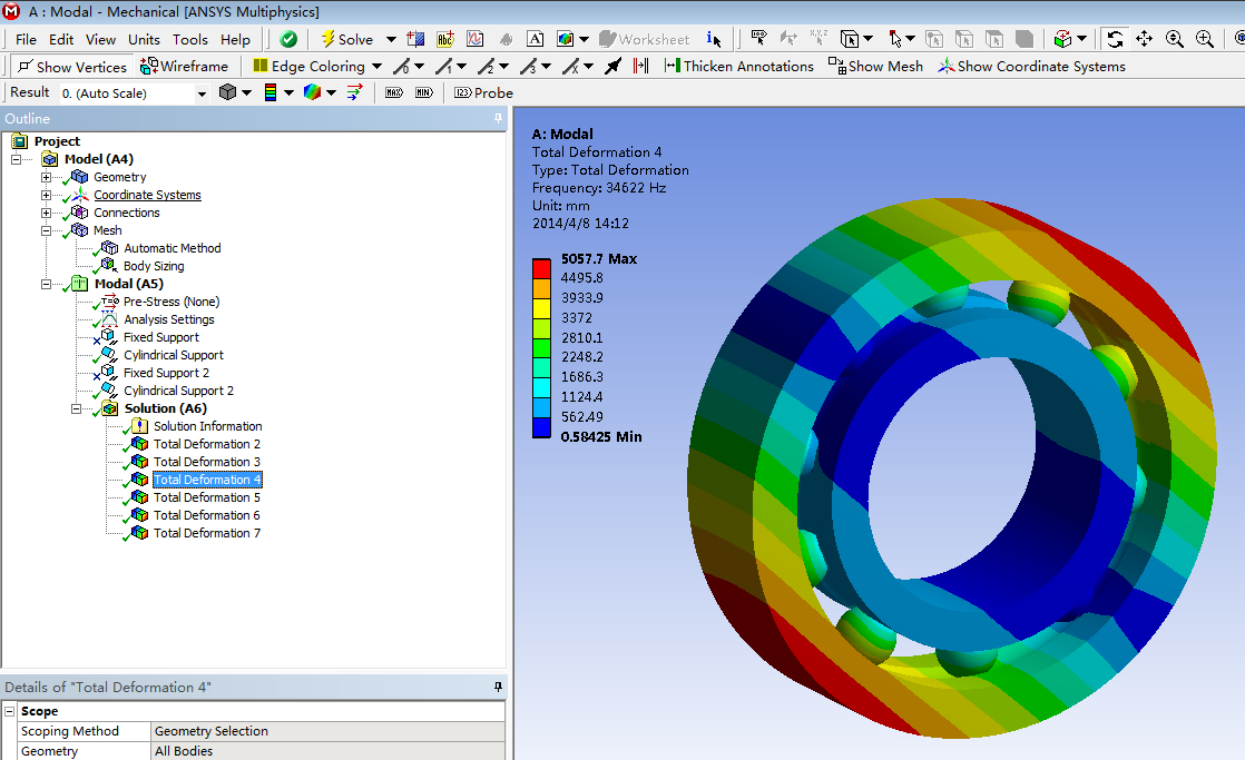基于有限元法的滚动轴承结构和模态分析与研究(说明书+模型+分析图片)