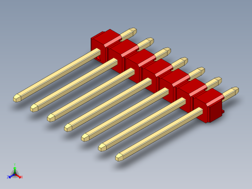 彩色公头100mil（2.54mm）系列-DS1021_red_1x07p_100mil_Type5_rev1.0正等轴测缩略图