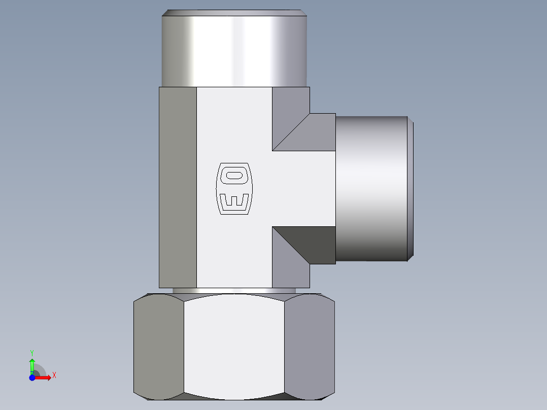 卡套式工业通用硬管接头EO_Swivel_nut_run_tee_EL20SOMDCF前视图