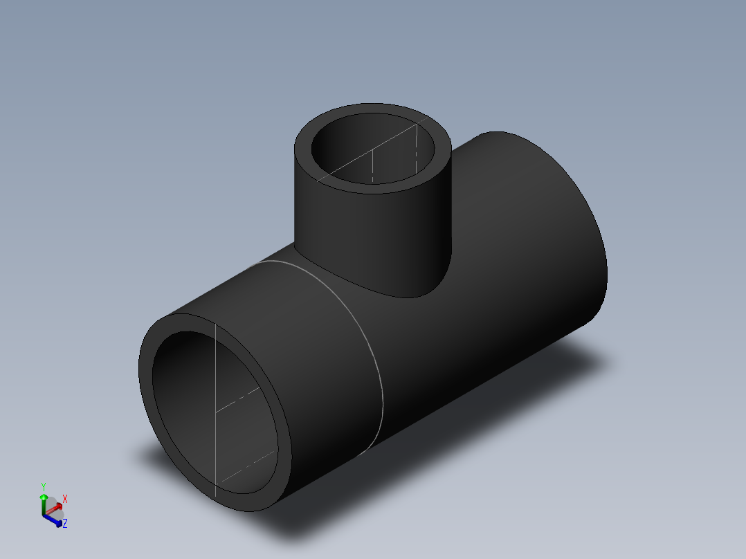 PVC管件-1.5x1in R-Tee正等轴测图