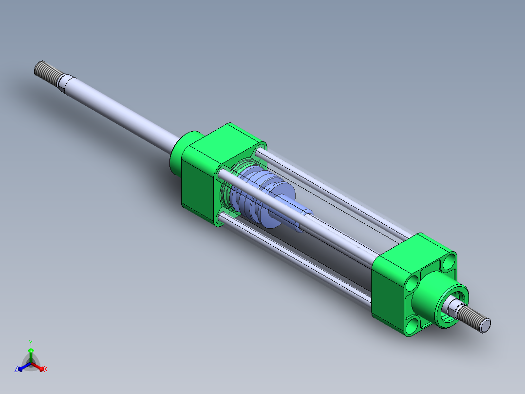 拉杆气动气缸32x12x100毫米正等轴测图