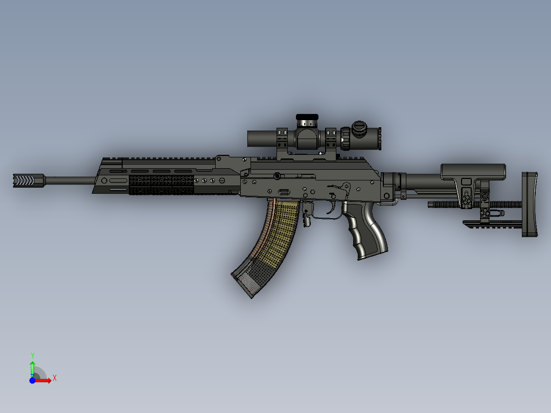 手枪左轮冲锋枪老式狙击步枪设计3D图纸akm-iridium-civil STP前视图