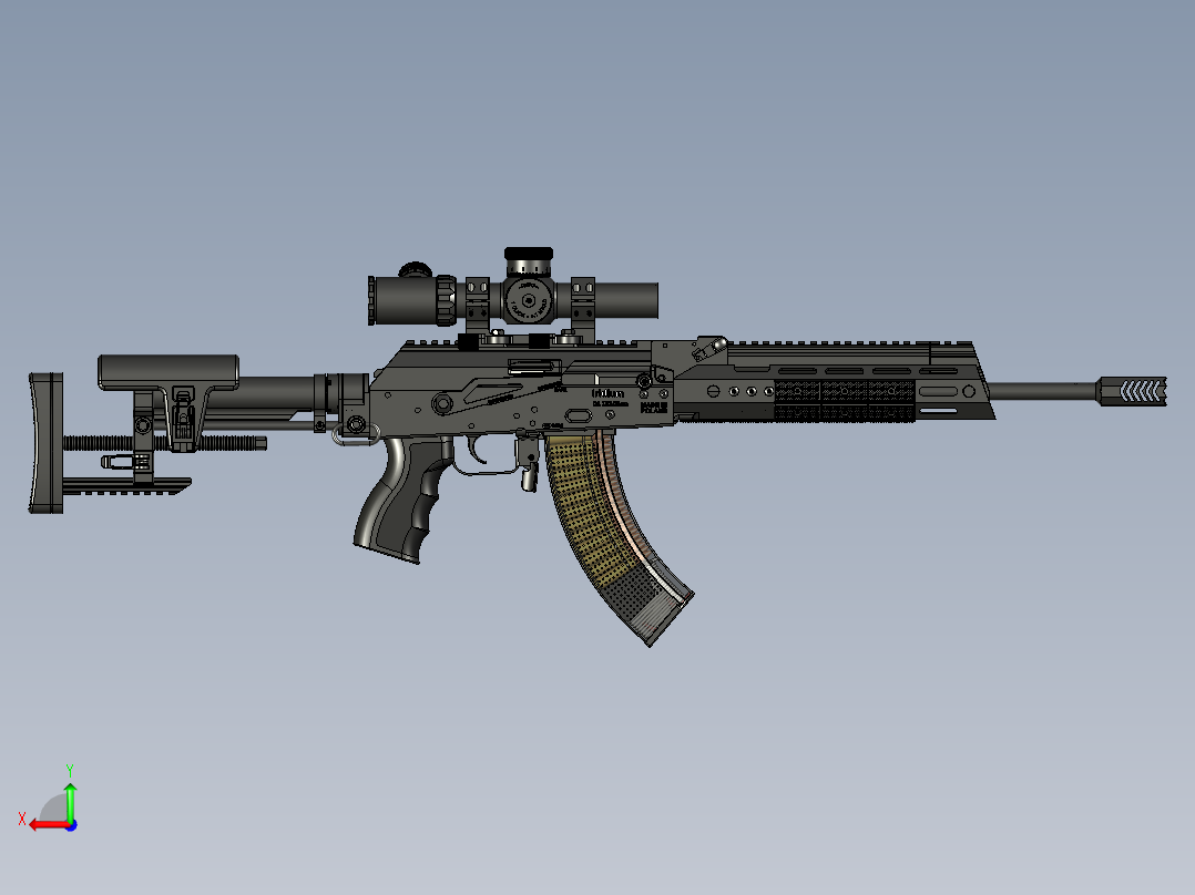 手枪左轮冲锋枪老式狙击步枪设计3D图纸akm-iridium-civil STP后视图
