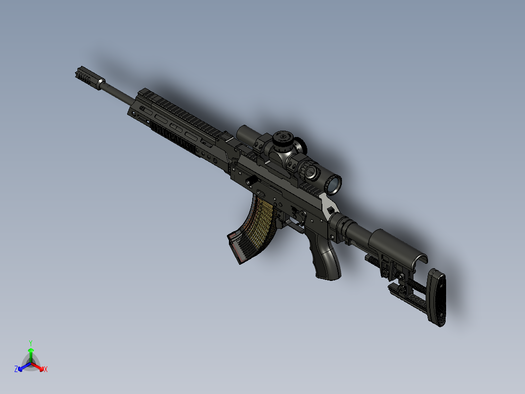 手枪左轮冲锋枪老式狙击步枪设计3D图纸akm-iridium-civil STP正等轴测图