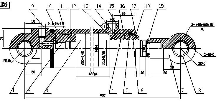 液压缸油缸CAD装配图纸A2图框缸径90行程450压力16.5机械设计素材