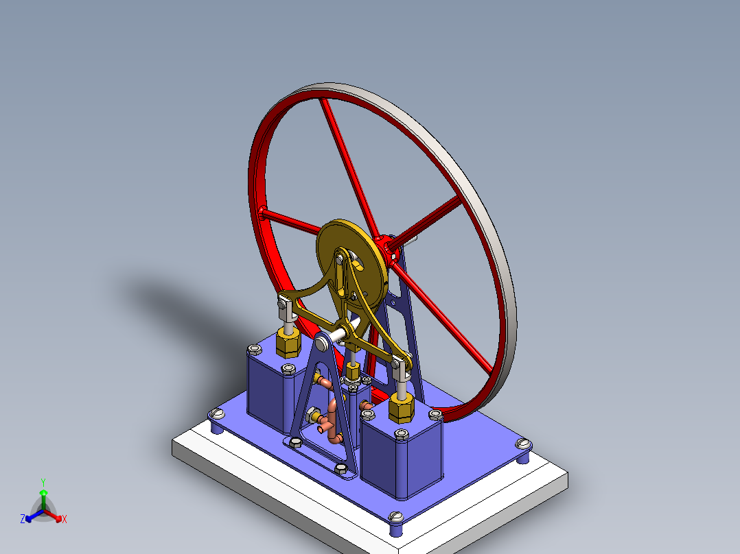 蒸汽机vertical-two-cylinder-see-saw-steam-engine-模型格式为 sw主视图