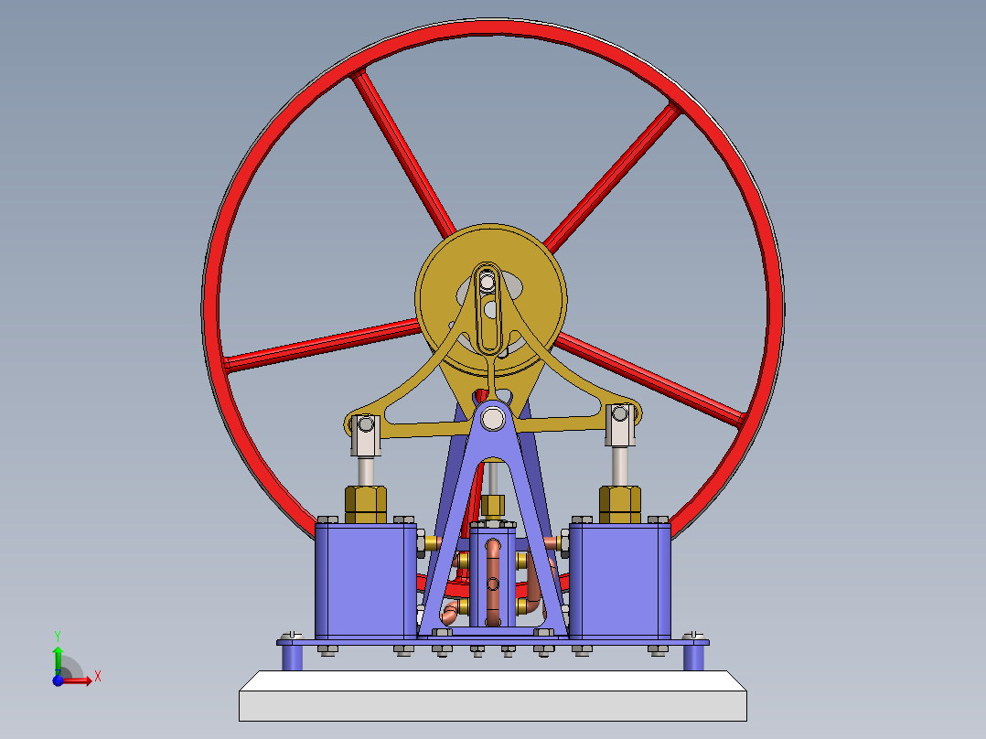 蒸汽机vertical-two-cylinder-see-saw-steam-engine-模型格式为 sw前视图