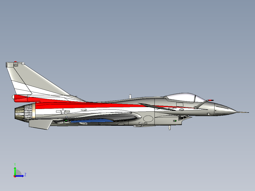 歼10战斗机（八一表演队飞机J10） 3D模型SolidWorks三维设计图左视图
